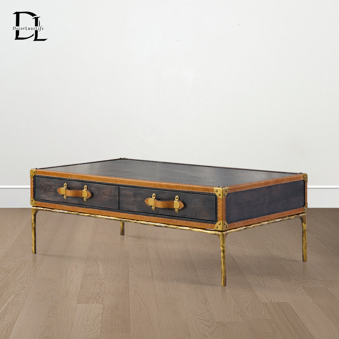 Thaddeus Vintage Leather Square Coffee Table