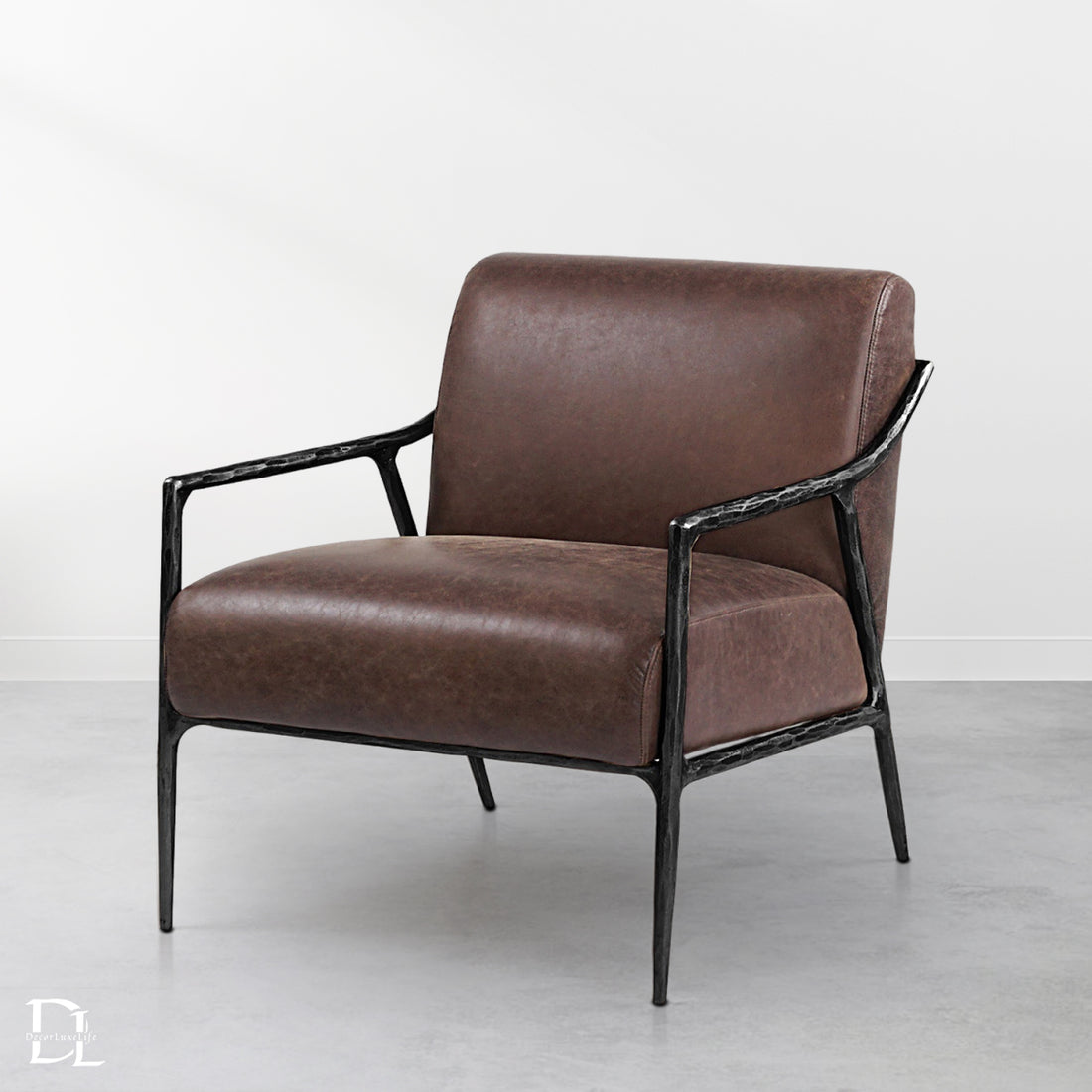 Thaddeus Brown Leather Accent Chair