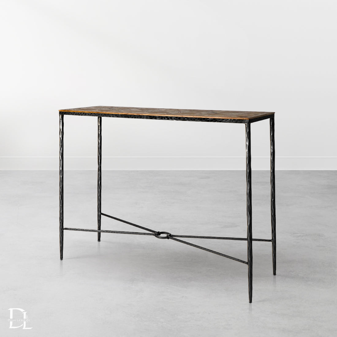 Thaddeus Metal Frame Elm Wood Console Table