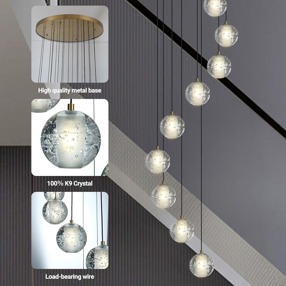 Large LED Pendant Chandeliers with Crystal Bubble Ball - Fast Delivery-1-Luxehomezone