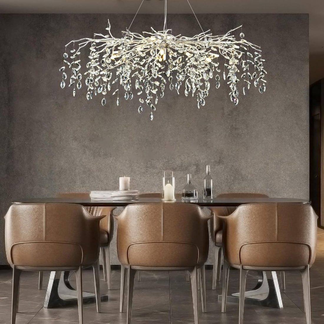 Sliver Tree Branch Rectangular Chandelier - Fast Delivery-1-Luxehomezone