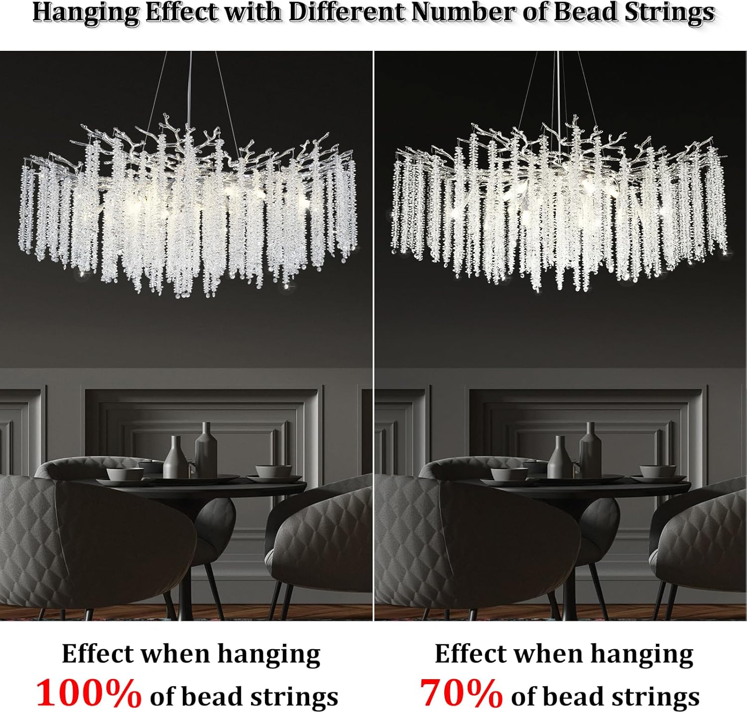 Round Silver Tree Branches Chandelier 40" - Fast Delivery-1-Luxehomezone