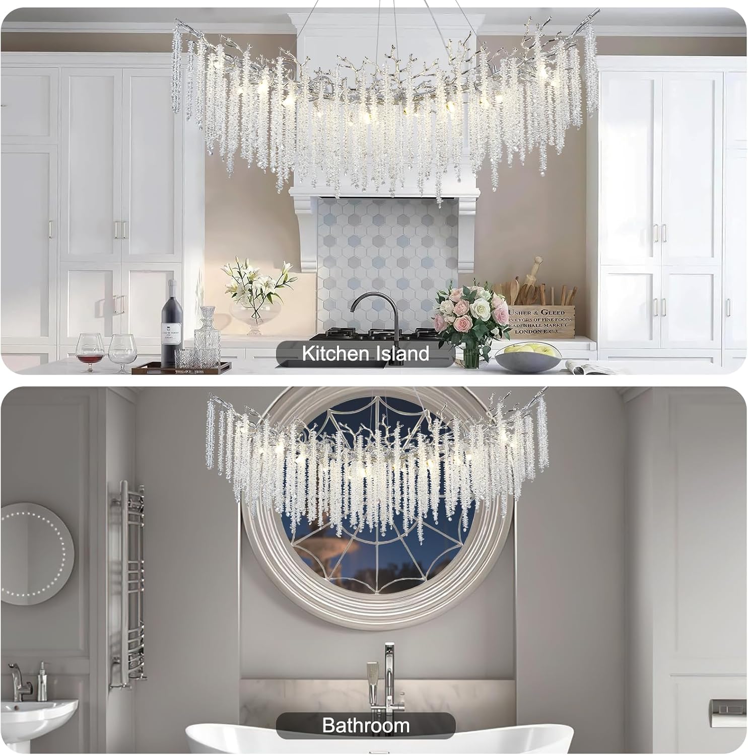 Round Silver Tree Branches Chandeliers L55" - Fast Delivery-1-Luxehomezone