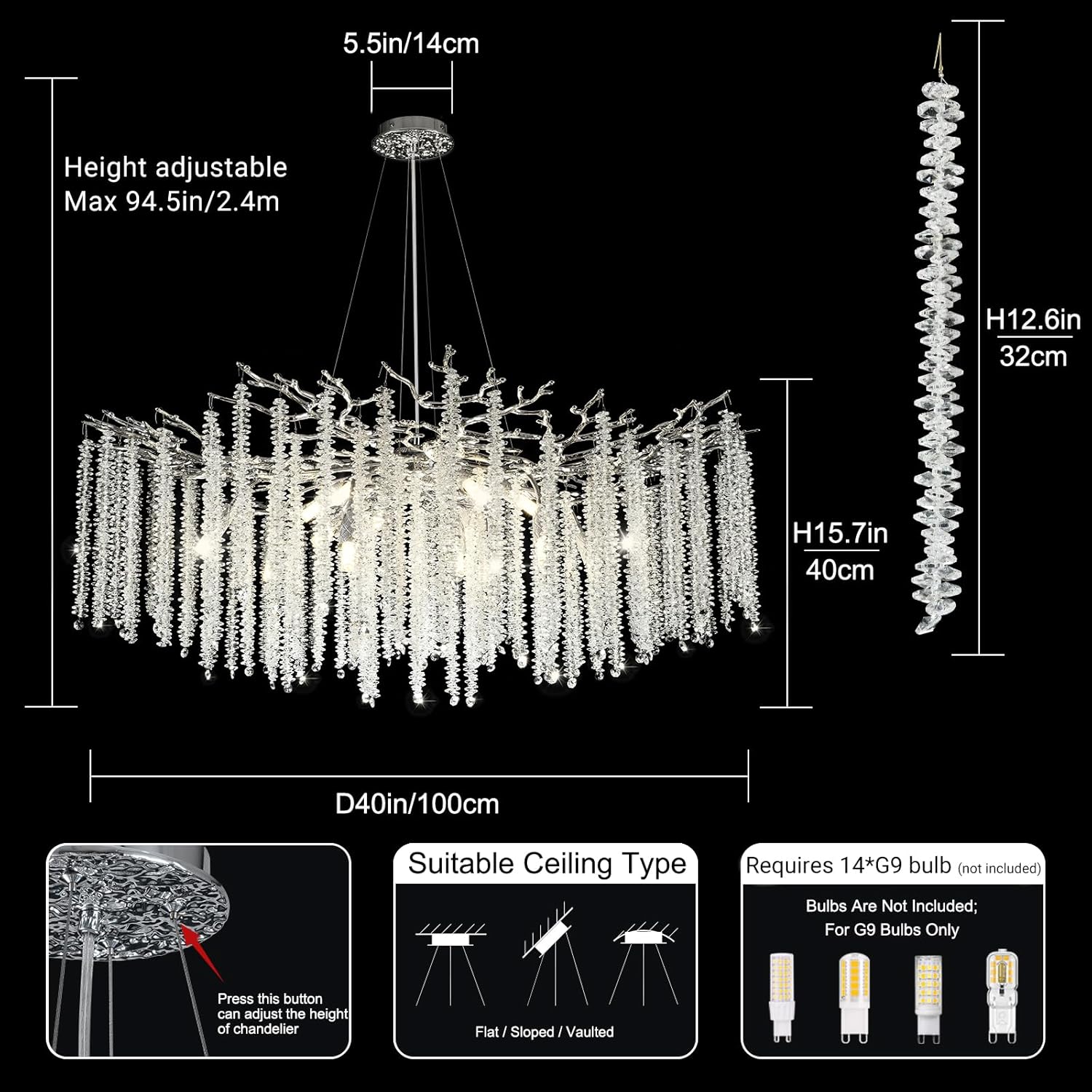 Round Silver Tree Branches Chandelier 40" - Fast Delivery-1-Luxehomezone