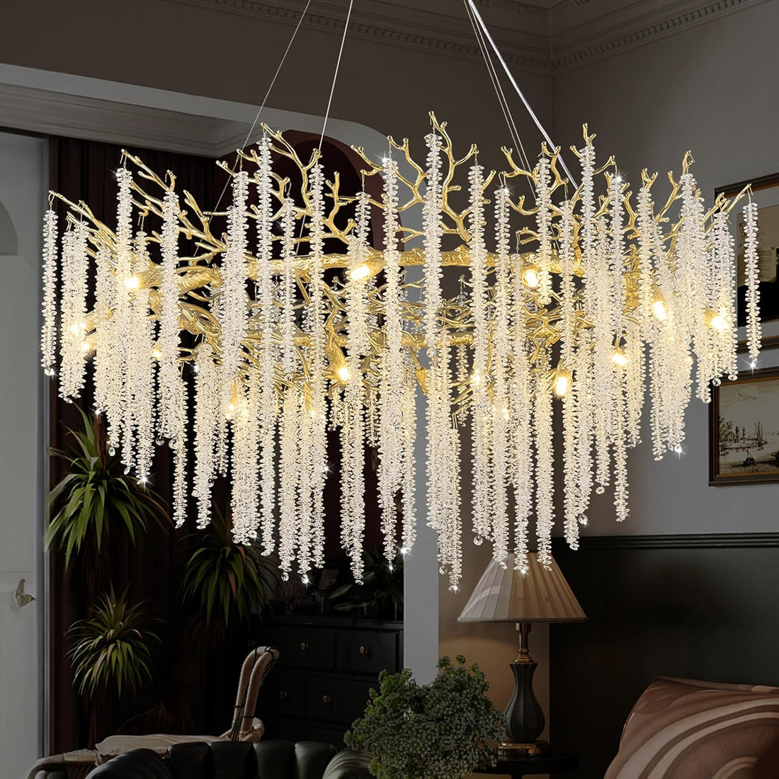 Round Gold Tree Branches Chandelier 47" - Fast Delivery-1-Luxehomezone