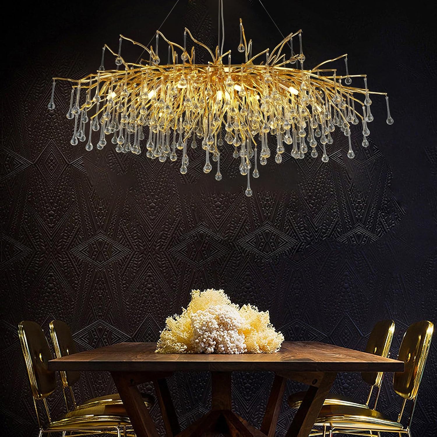 Gold Raindrop Crystal Chandelier,  Tree Branch Chandelier for Dining Room - Fast Delivery-1-Luxehomezone