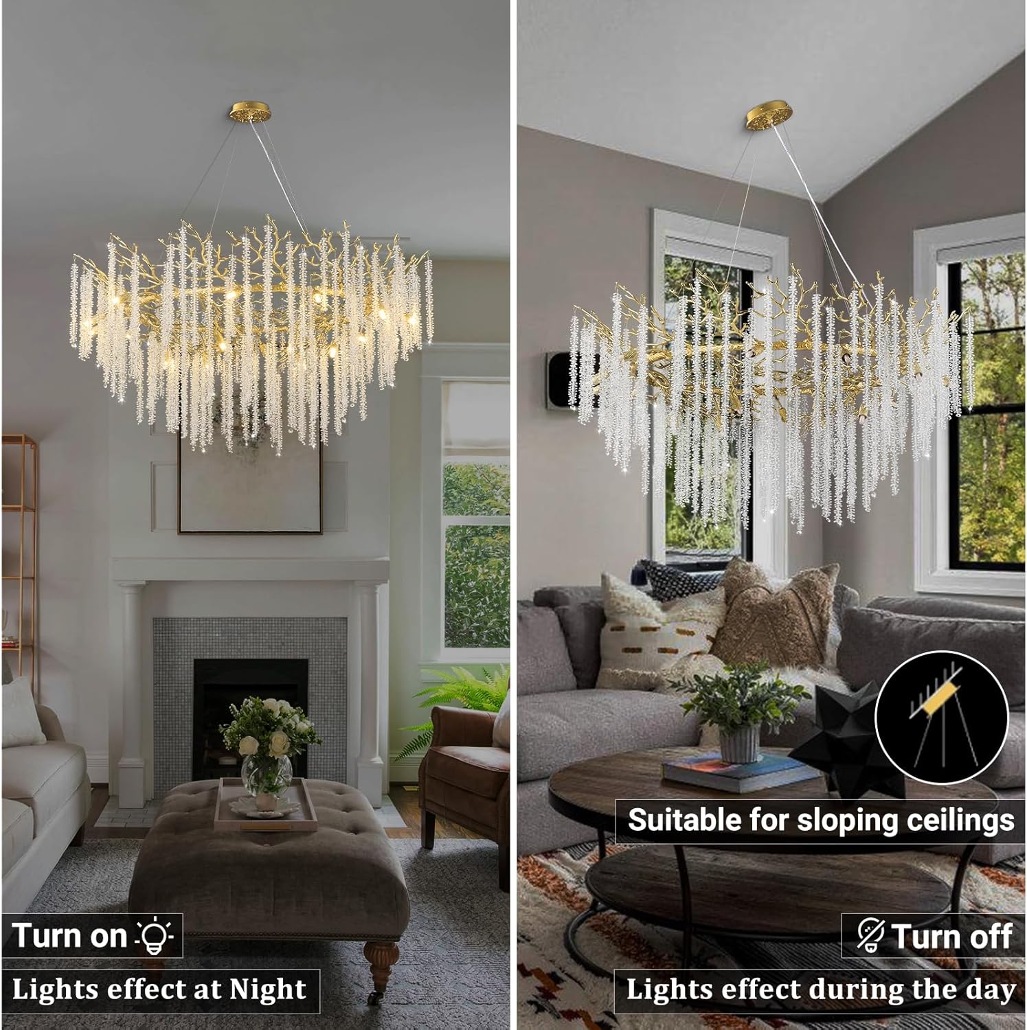 Round Gold Tree Branches Chandelier 47" - Fast Delivery-1-Luxehomezone