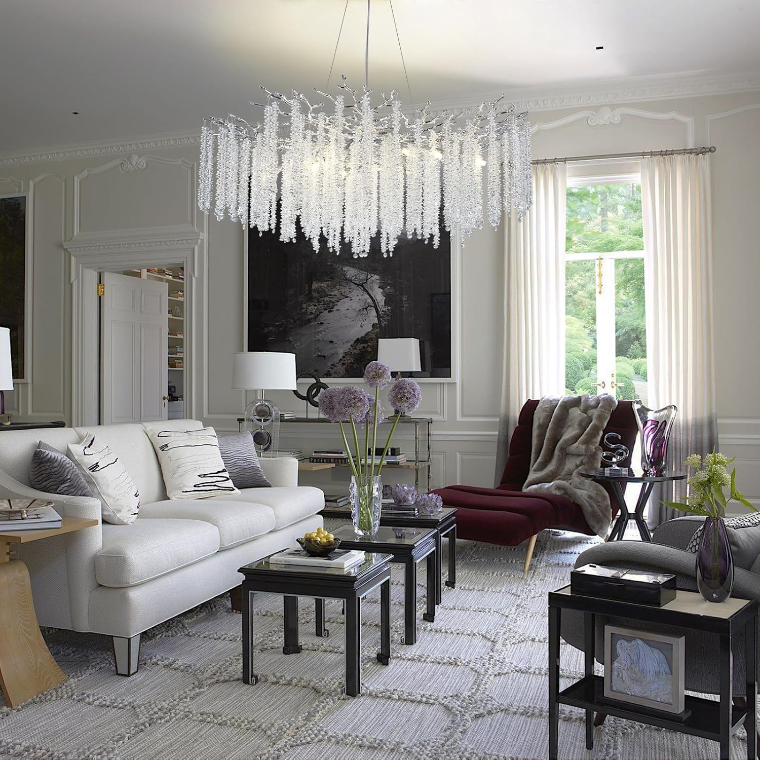 Round Silver Tree Branches Chandelier 40" - Fast Delivery-1-Luxehomezone