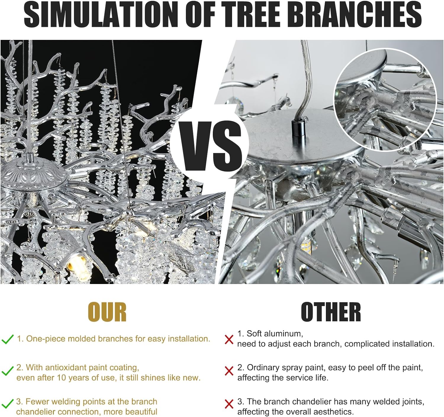 Round Silver Tree Branches Chandelier 40" - Fast Delivery-1-Luxehomezone