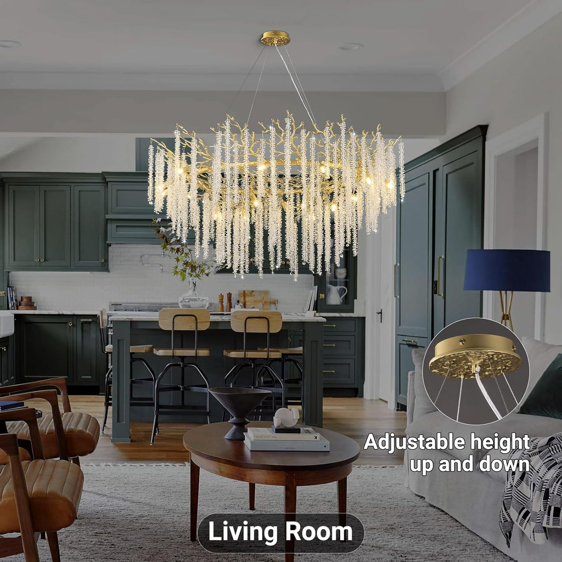 Round Gold Tree Branches Chandelier 47" - Fast Delivery-1-Luxehomezone