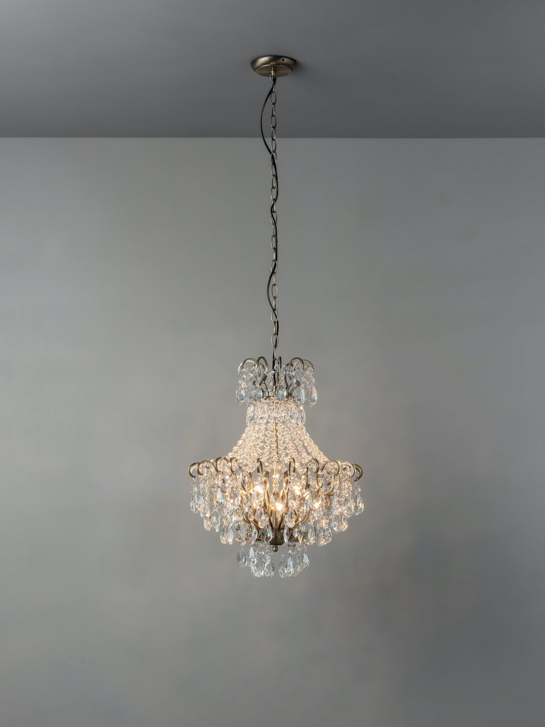 Lina - 4 light antique brass crystal glass chandelier