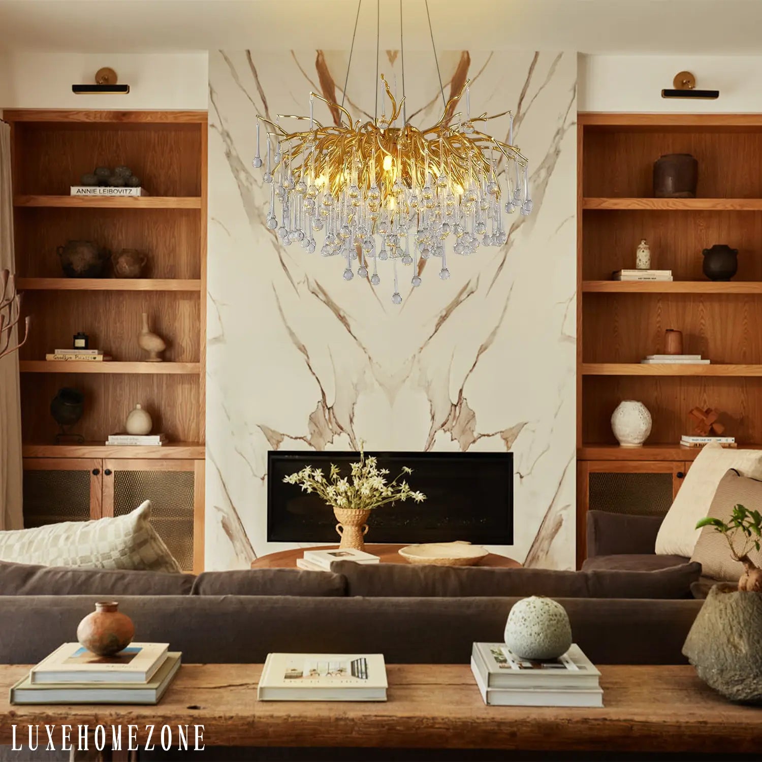 Gold Raindrop Crystal Chandelier,  Tree Branch Chandelier for Dining Room - Fast Delivery-1-Luxehomezone