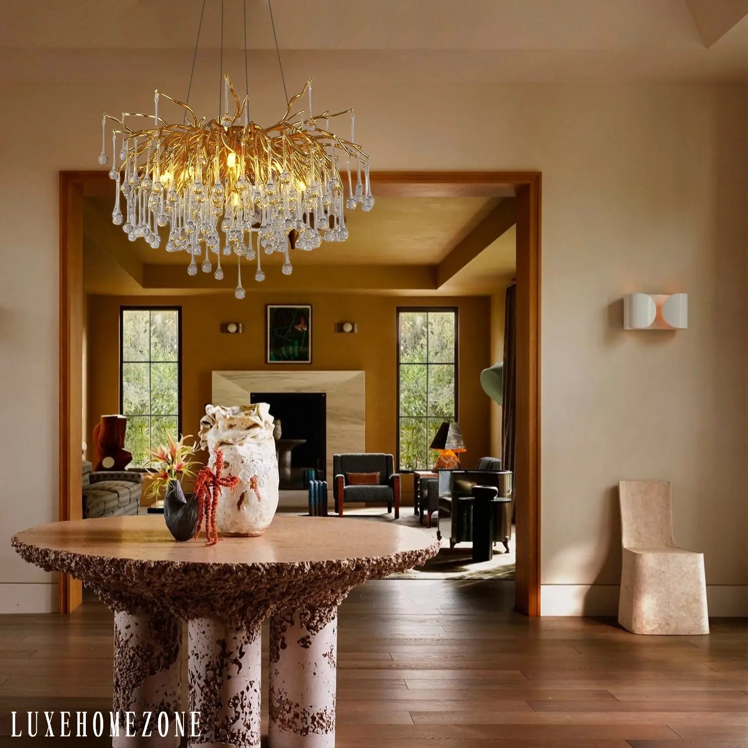 Gold Raindrop Crystal Chandelier,  Tree Branch Chandelier for Dining Room - Fast Delivery-1-Luxehomezone