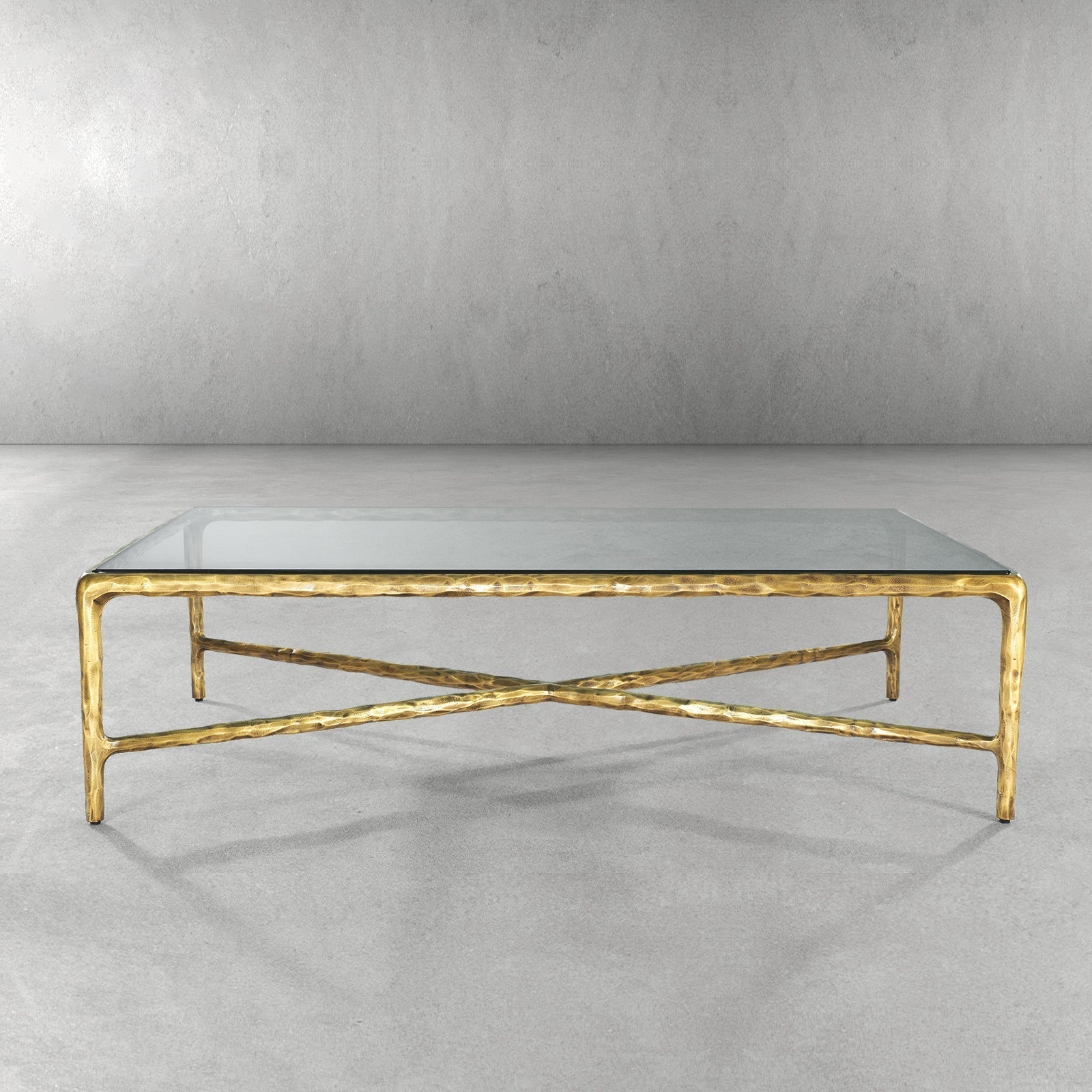 Hand-Forged Metal Rectangle Glass Coffee Table