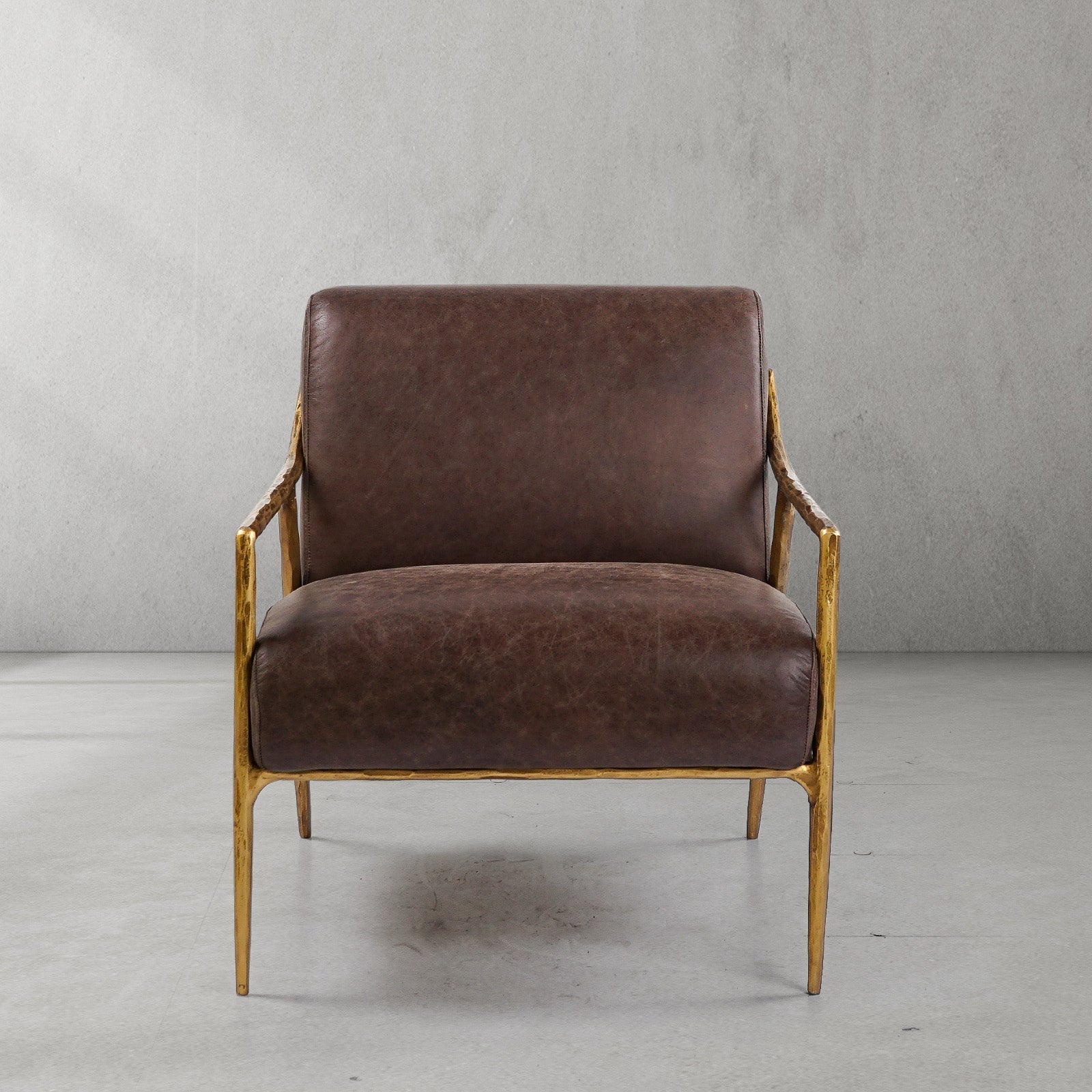 Hand-Forged Metal Brown Leather Accent Chair