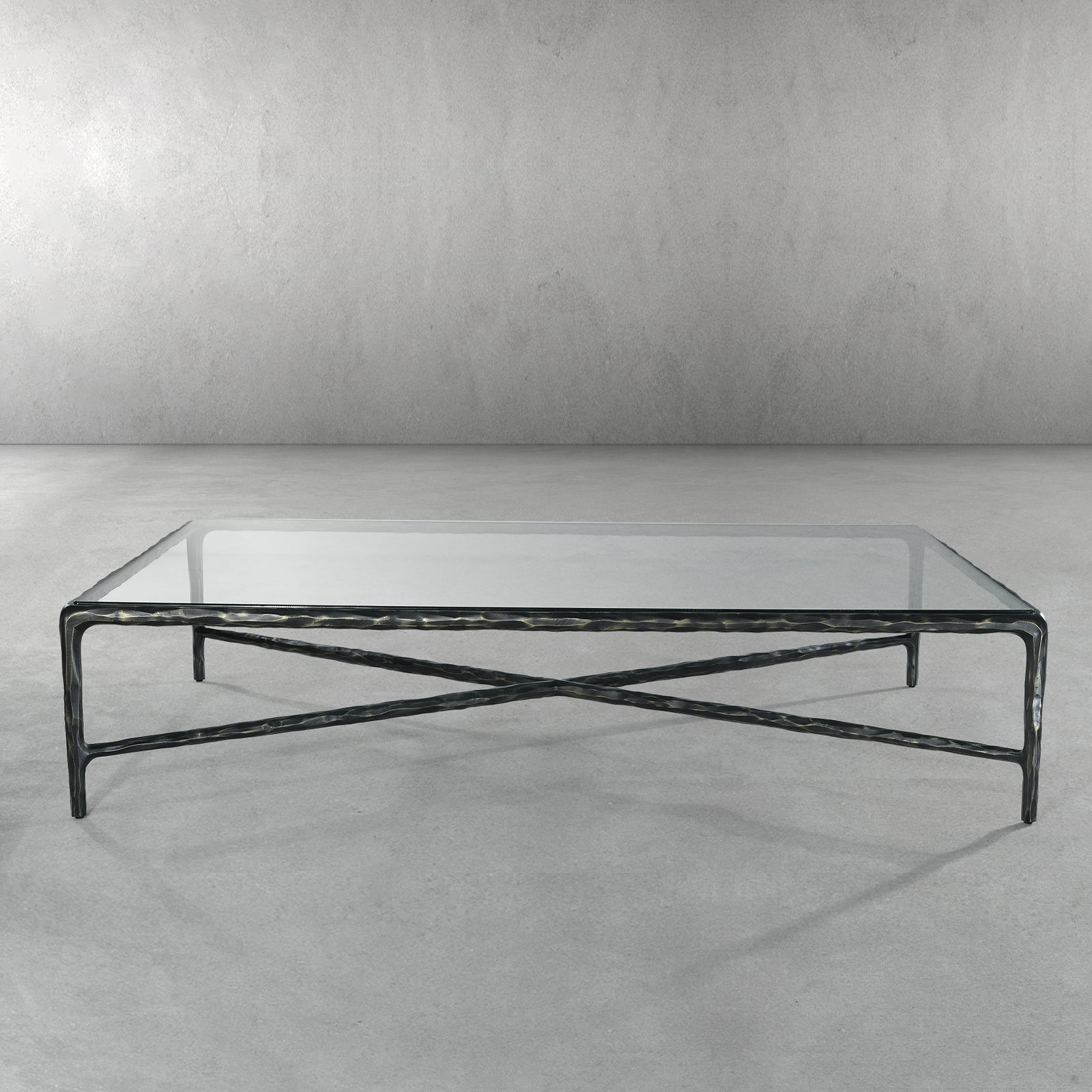 Hand-Forged Metal Rectangle Glass Coffee Table