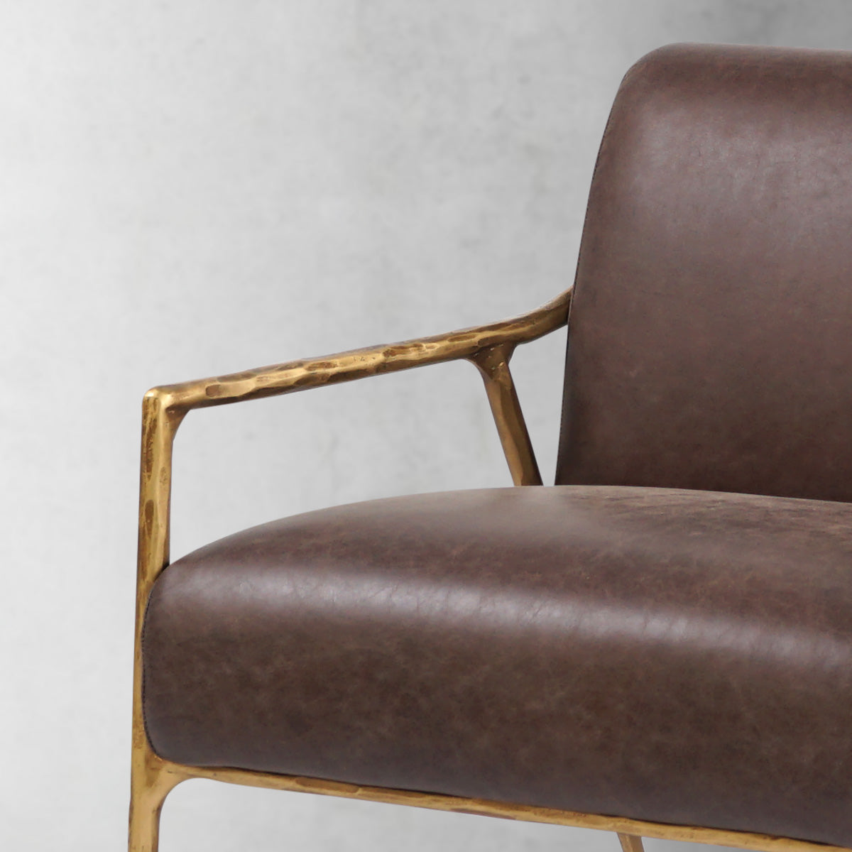 Hand-Forged Metal Brown Leather Accent Chair