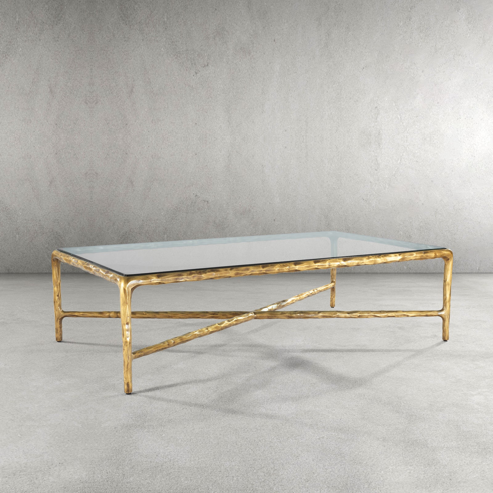 Hand-Forged Metal Rectangle Glass Coffee Table