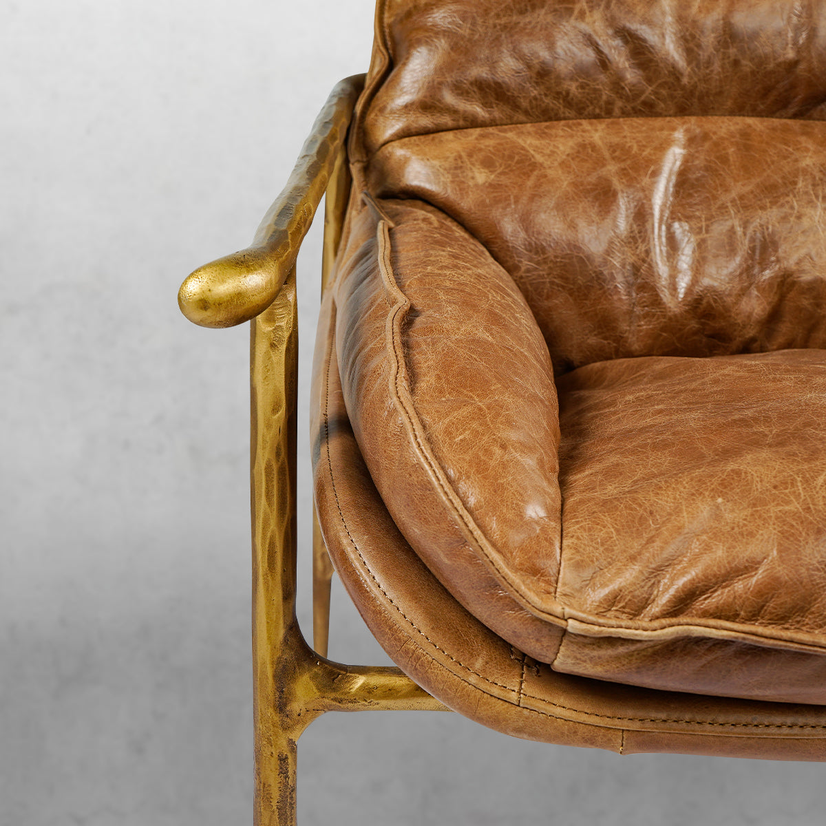 Hand-Forged Metal Brown Leather Accent Chairs