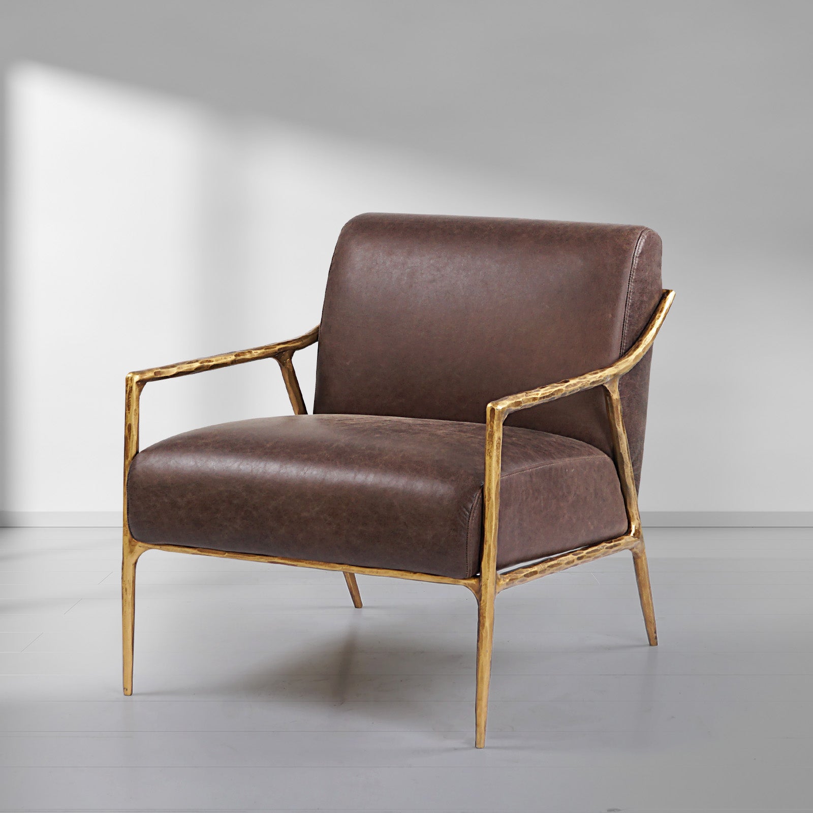 Hand-Forged Metal Brown Leather Accent Chair