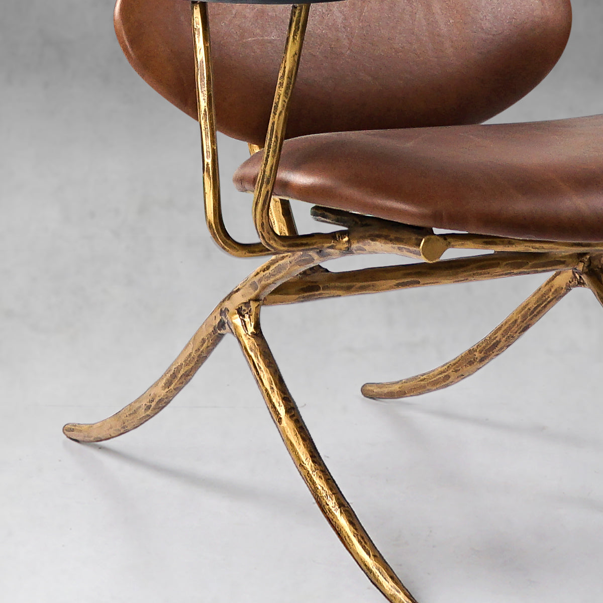 Hand-Forged Metal High Back Brown Leather Lounge Accent Chair