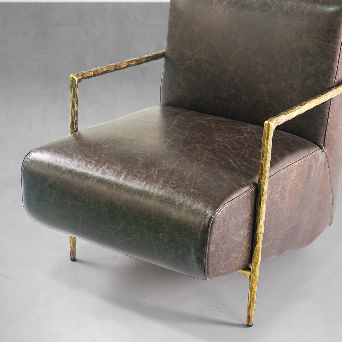 Hand-Forged Metal Genuine Brown Leather Accent Chair