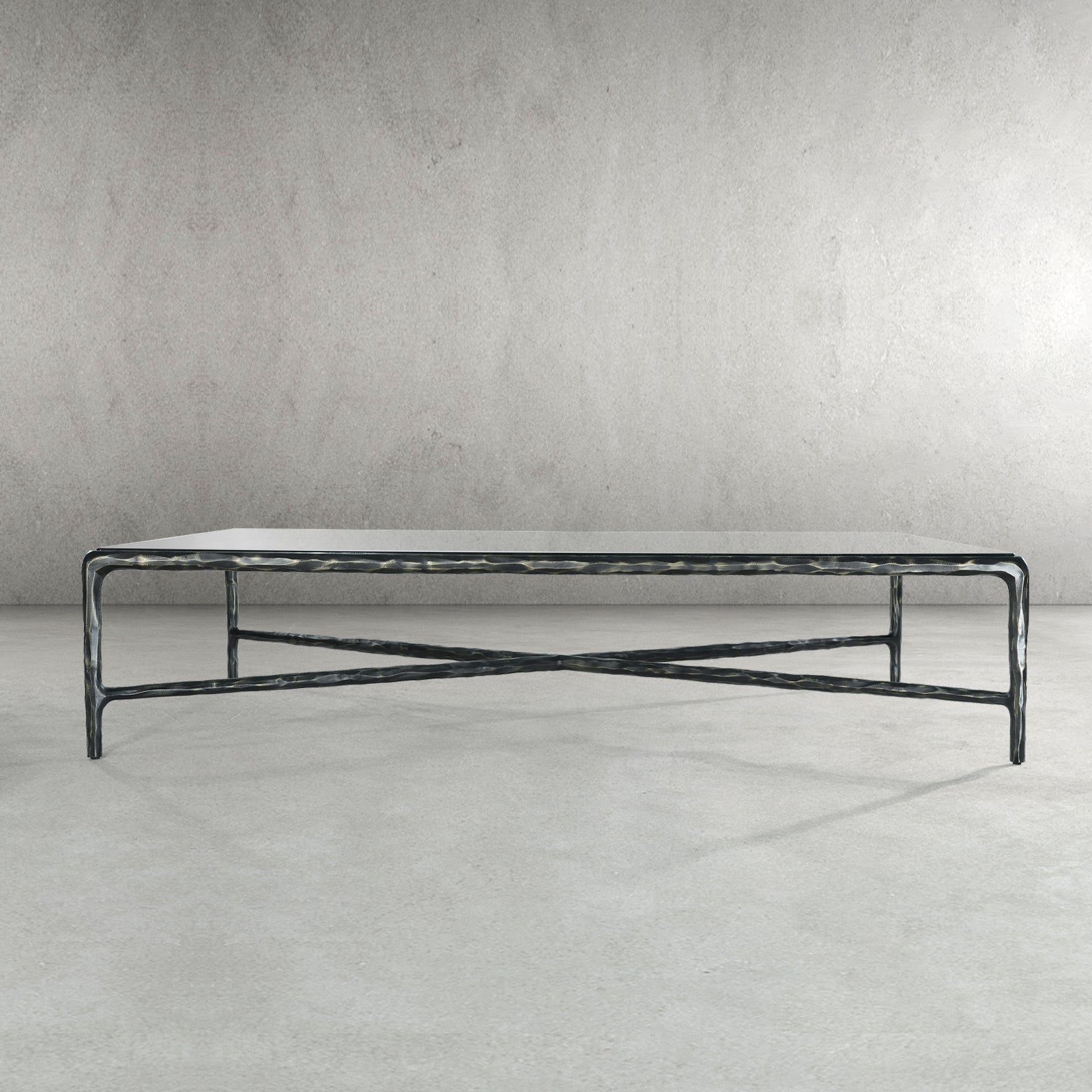 Hand-Forged Metal Square Glass Coffee Table