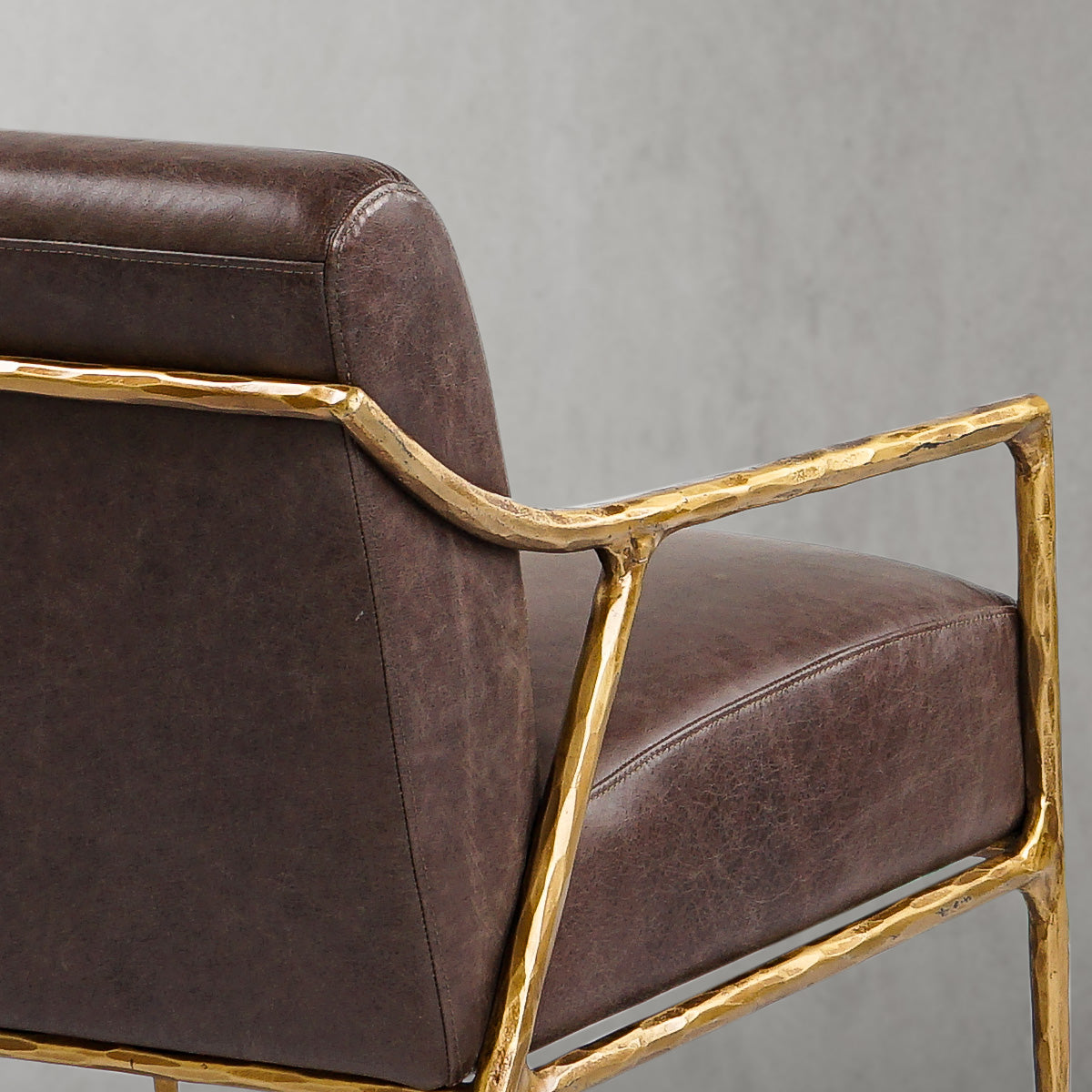 Hand-Forged Metal Brown Leather Accent Chair