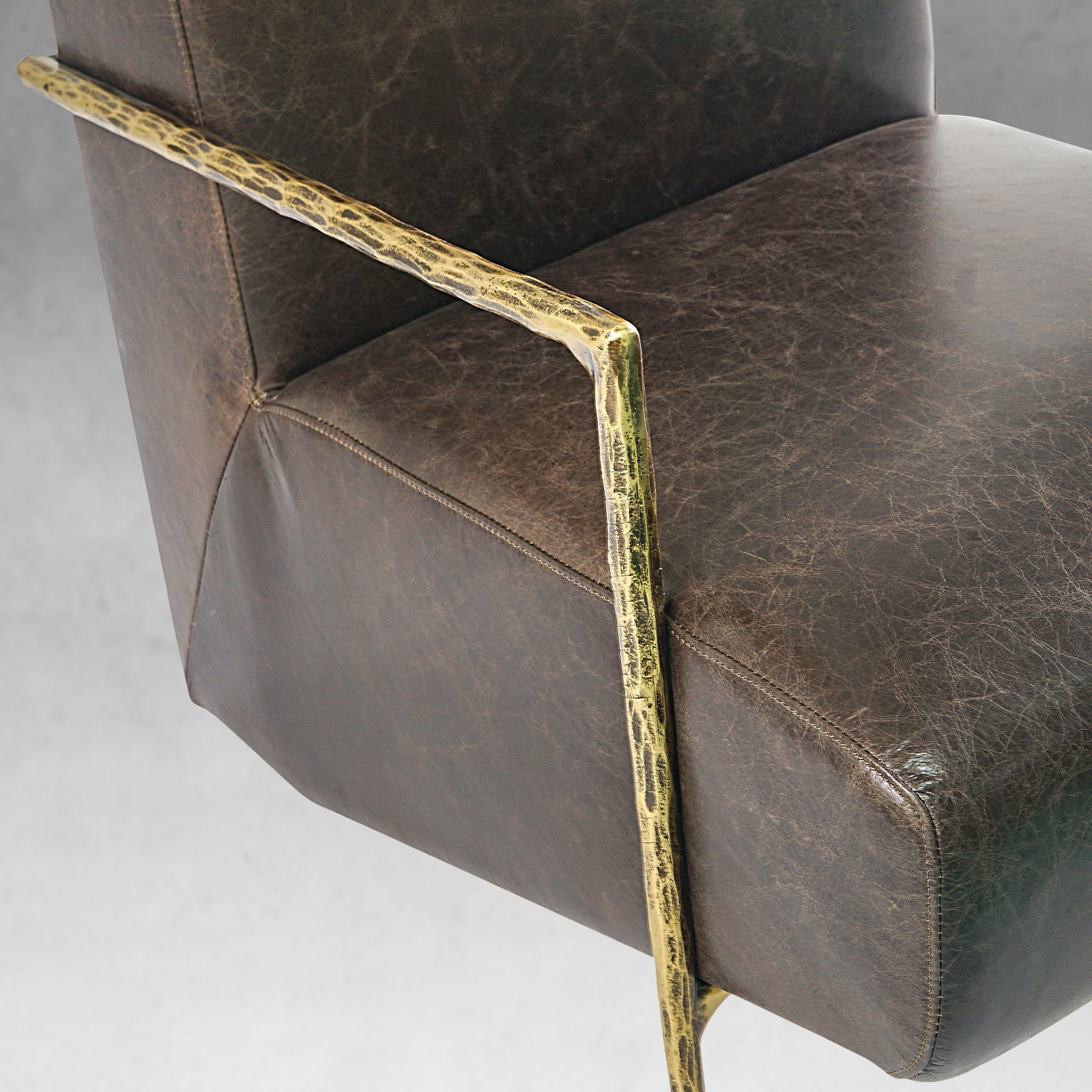 Hand-Forged Metal Genuine Brown Leather Accent Chair