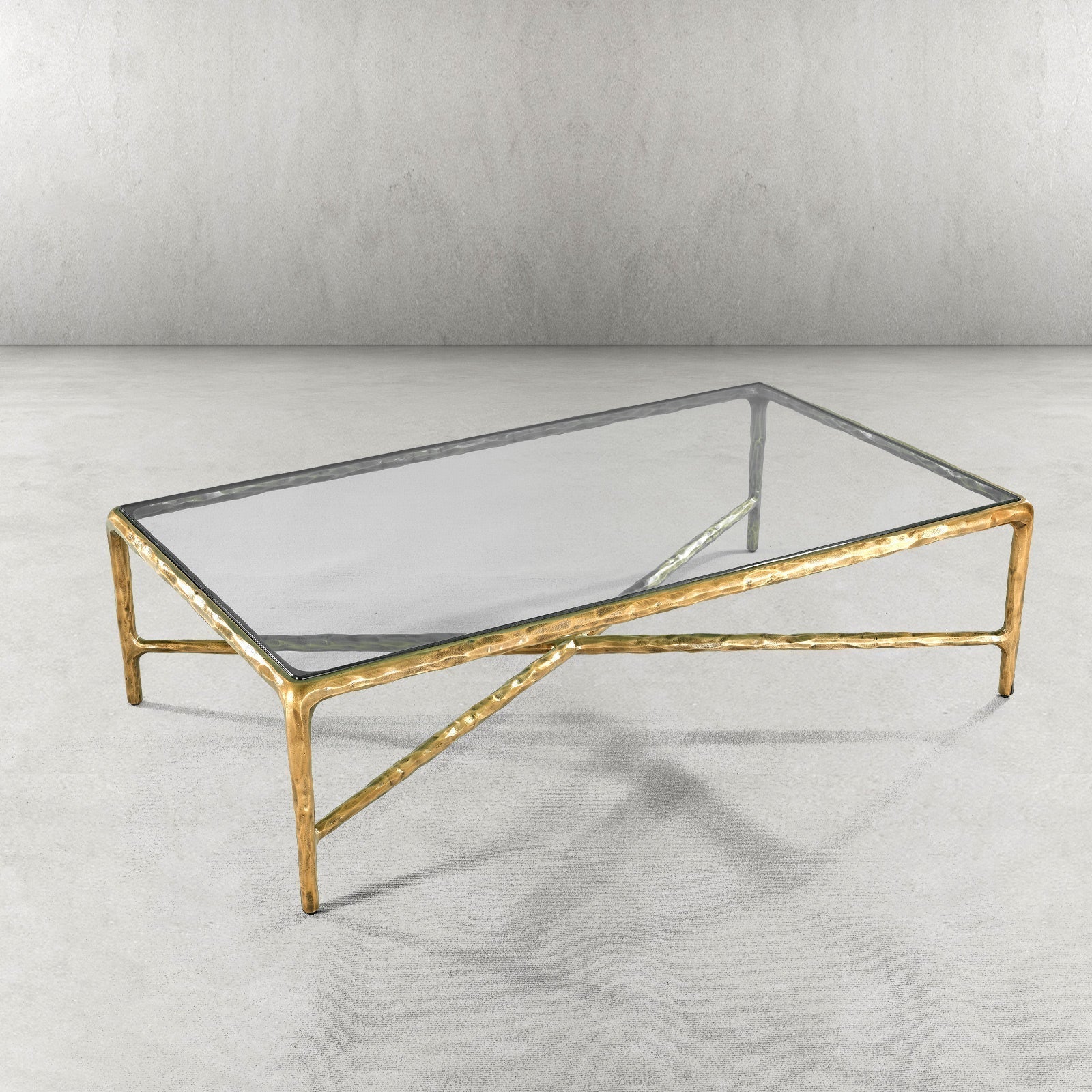 Hand-Forged Metal Rectangle Glass Coffee Table