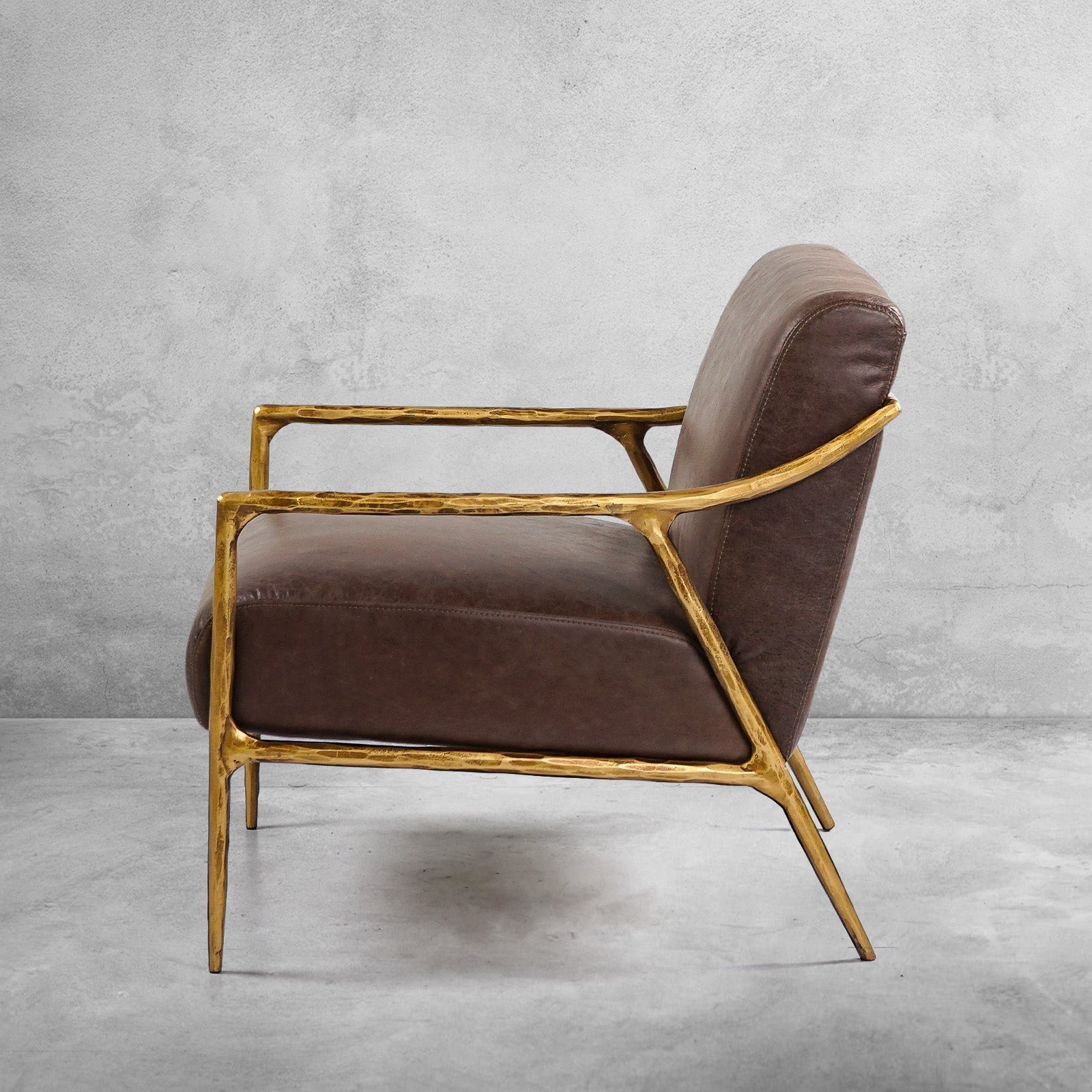 Hand-Forged Metal Brown Leather Accent Chair