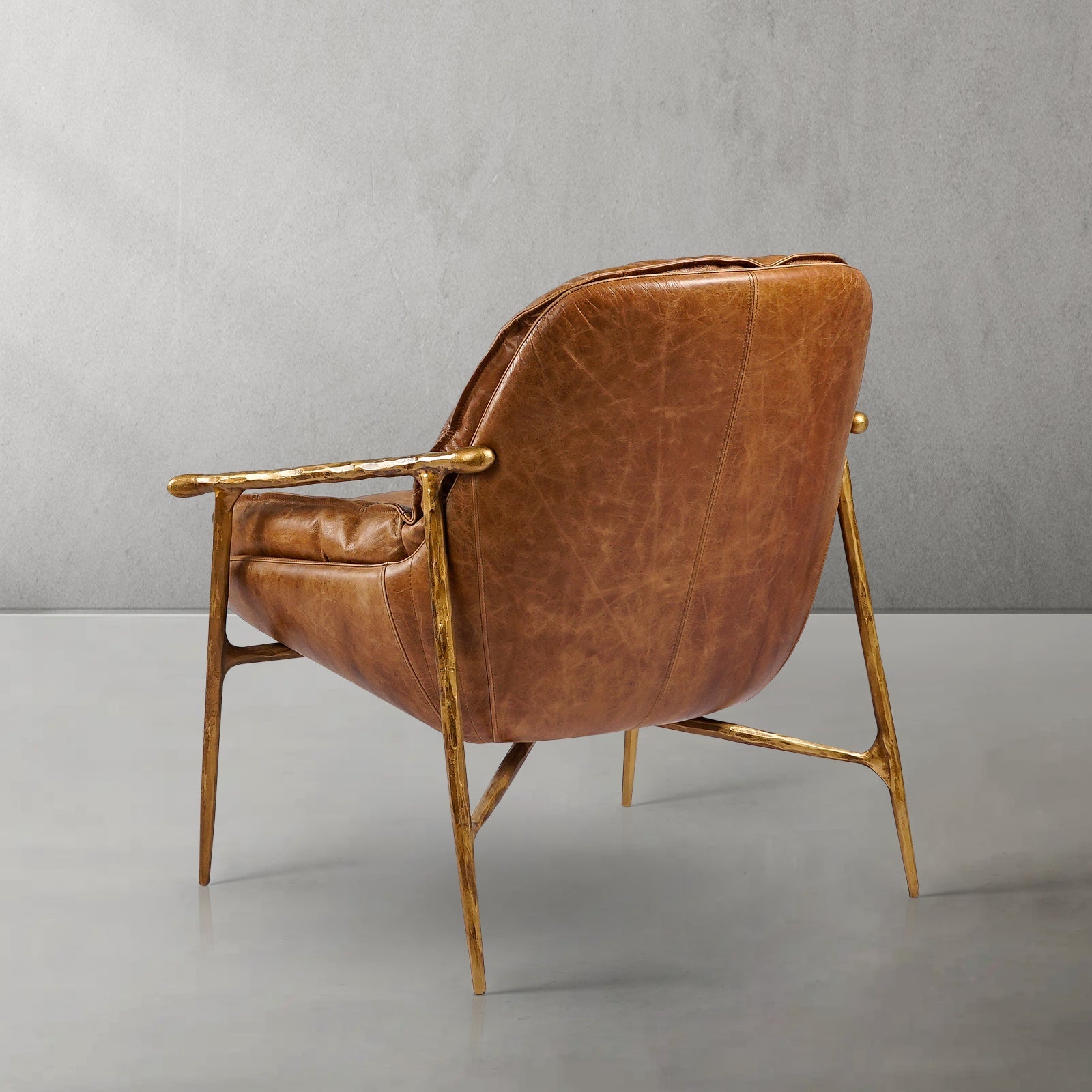 Hand-Forged Metal Brown Leather Accent Chairs