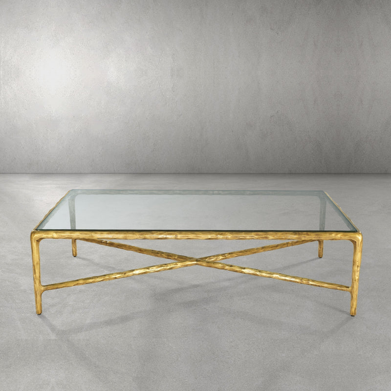Hand-Forged Metal Rectangle Glass Coffee Table