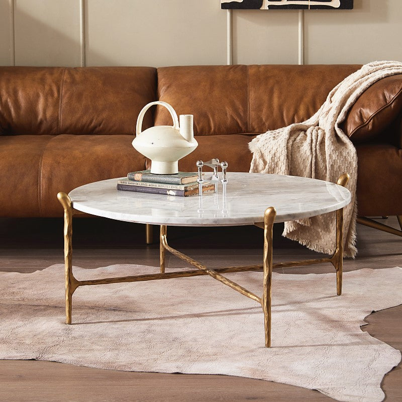 Hand-Forged Metal Round  Horn Marble Coffee Table & Side Table