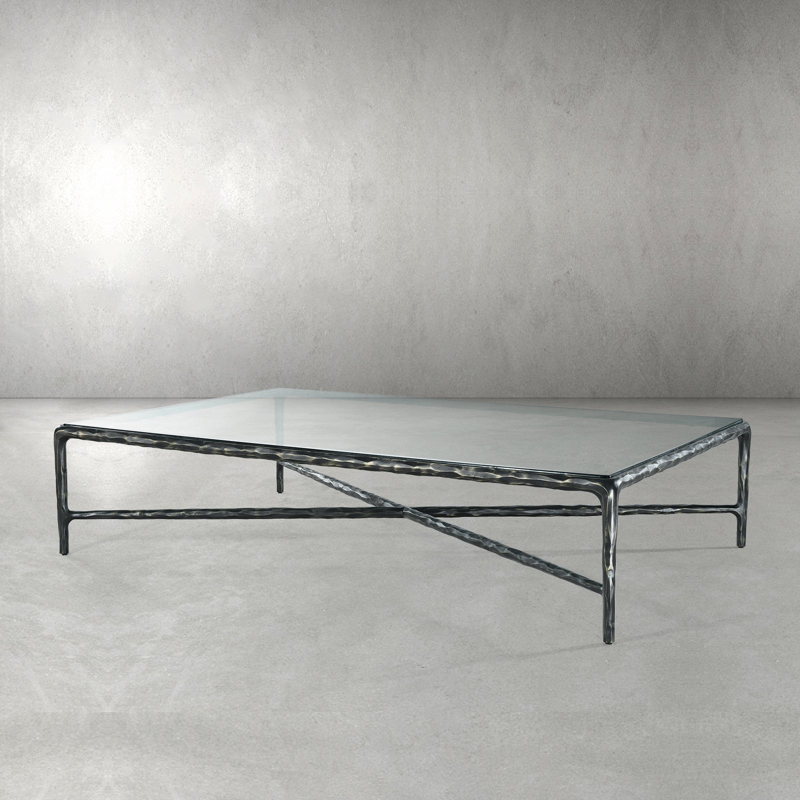 Hand-Forged Metal Rectangle Glass Coffee Table
