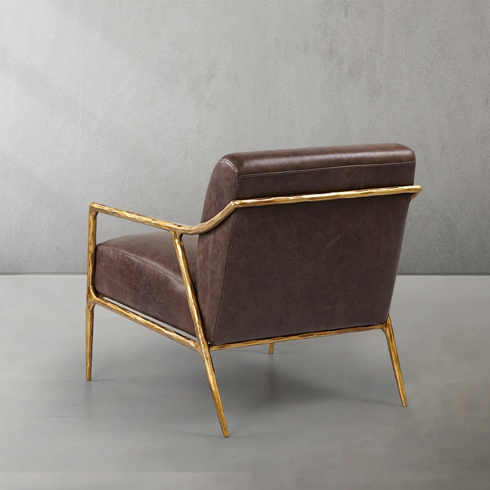Hand-Forged Metal Brown Leather Accent Chair
