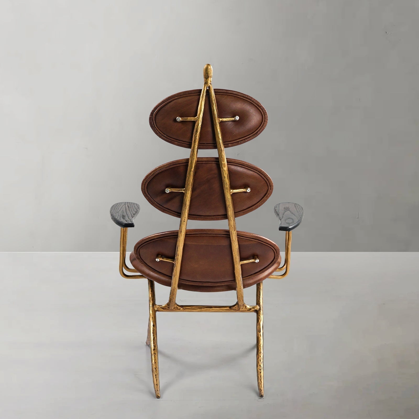 Hand-Forged Metal High Back Brown Leather Lounge Accent Chair