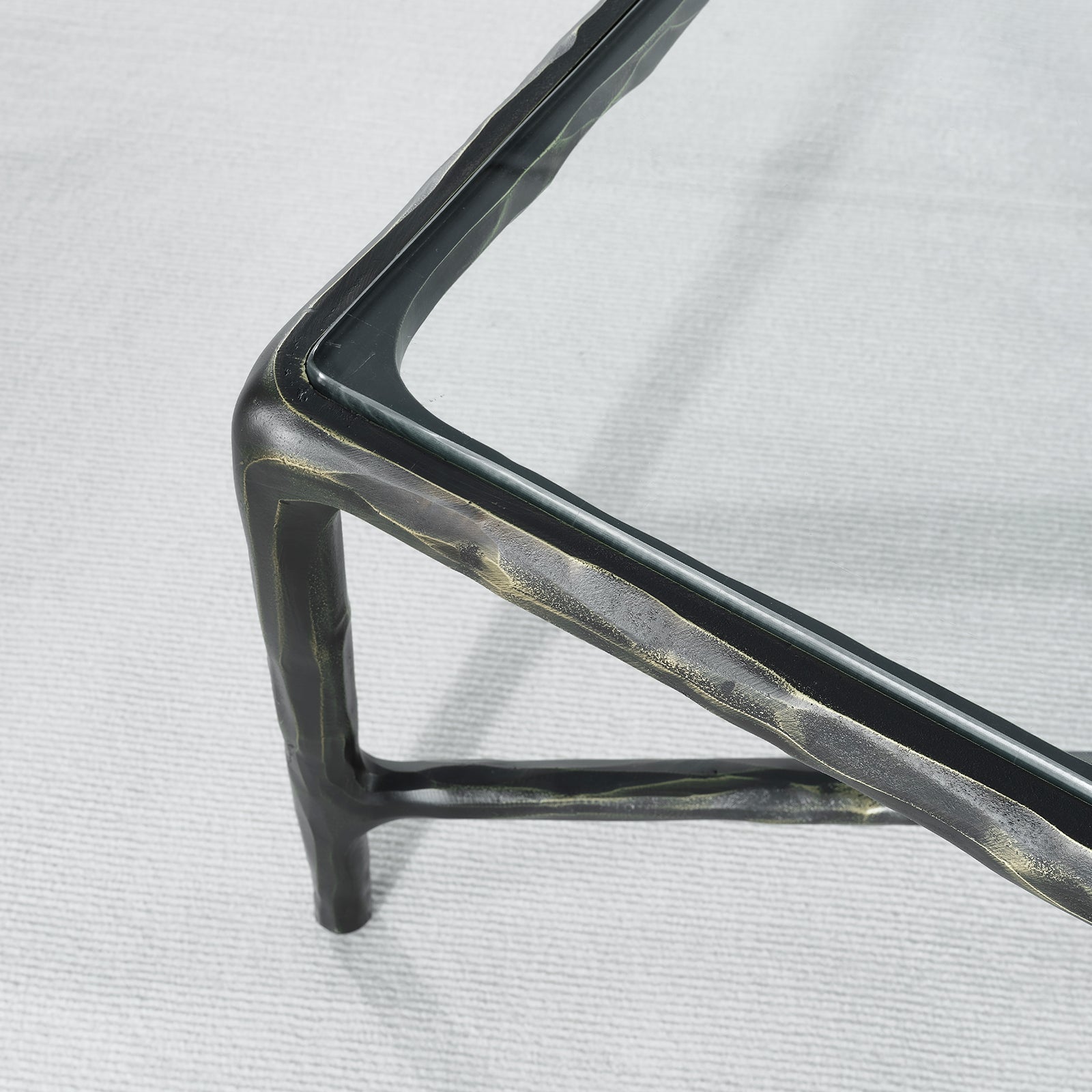 Hand-Forged Metal Rectangle Glass Coffee Table