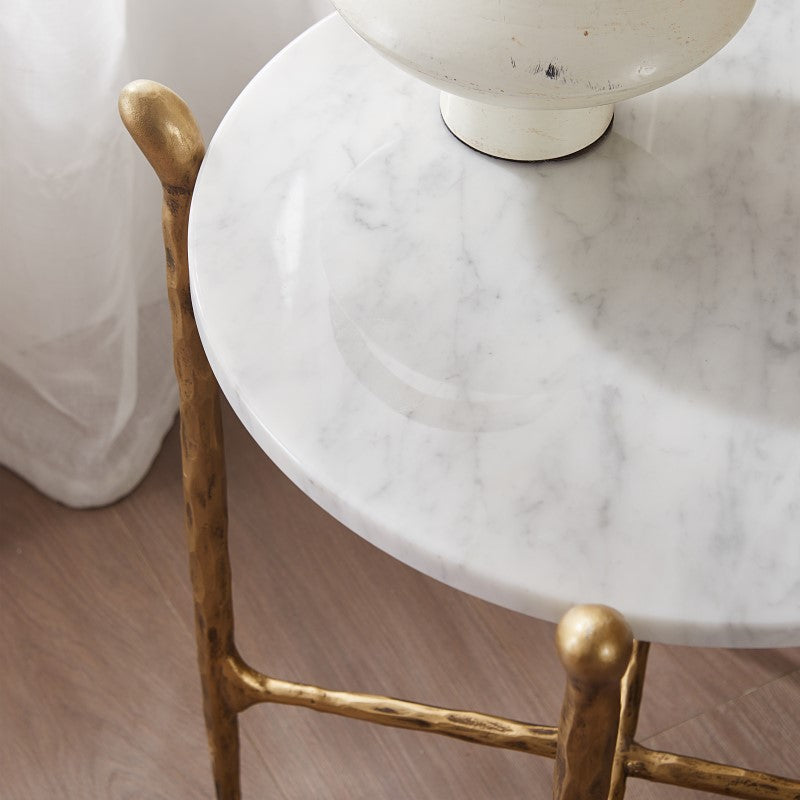 Hand-Forged Metal Round  Horn Marble Coffee Table & Side Table