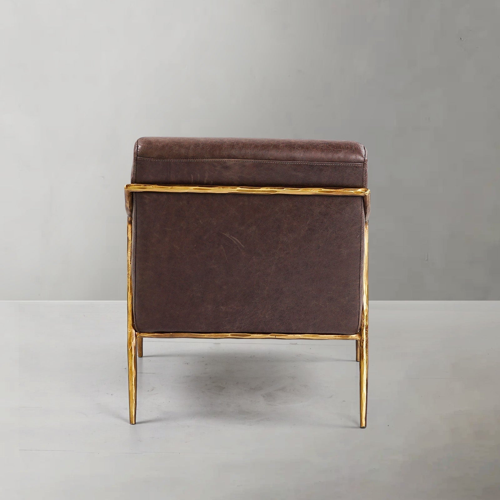 Hand-Forged Metal Brown Leather Accent Chair