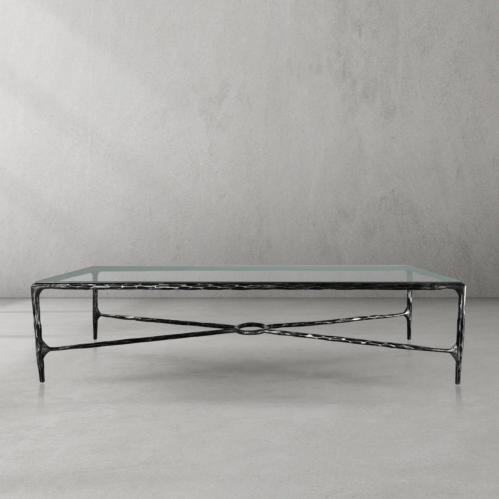 Hand-Forged Metal Rectangle Glass Coffee Table