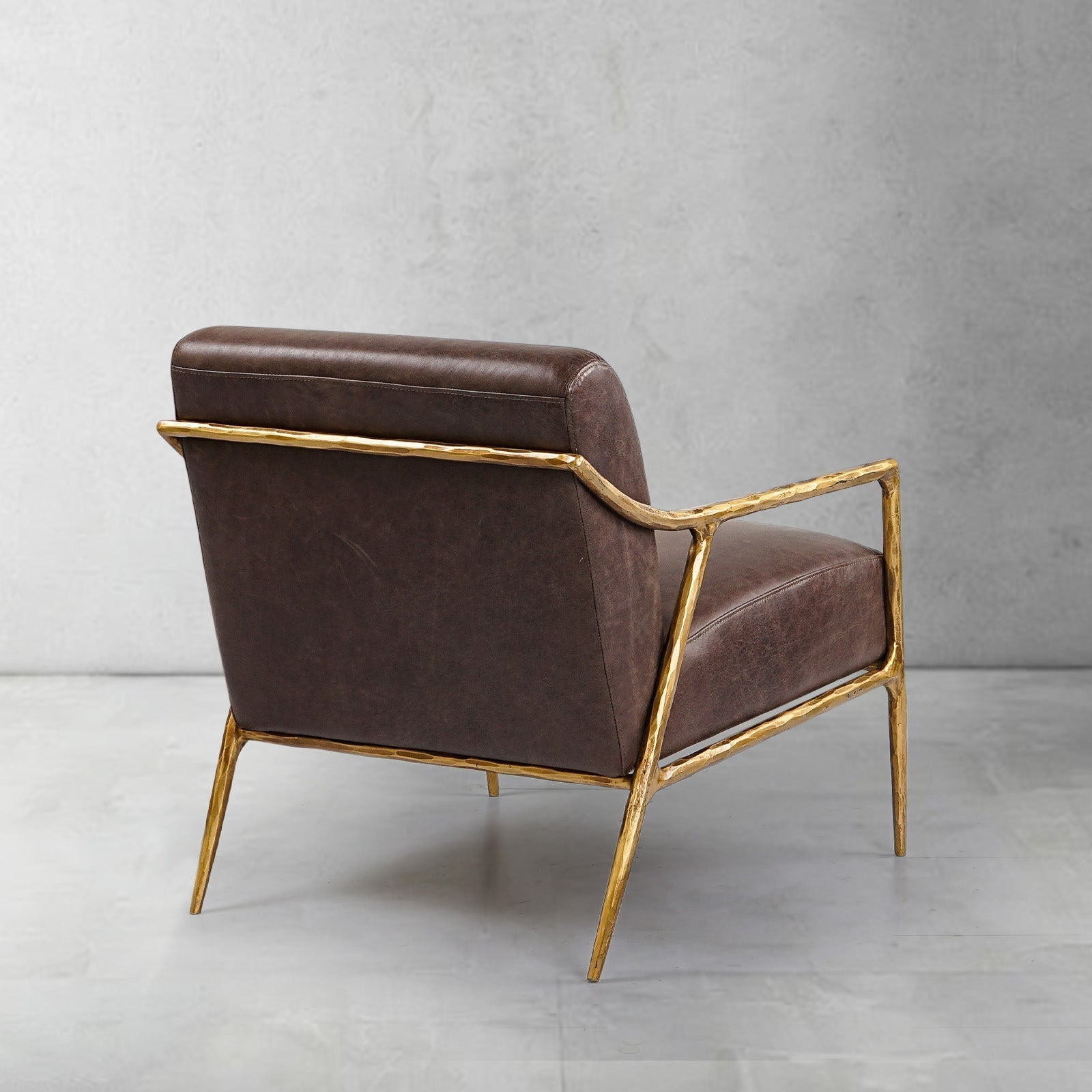 Hand-Forged Metal Brown Leather Accent Chair