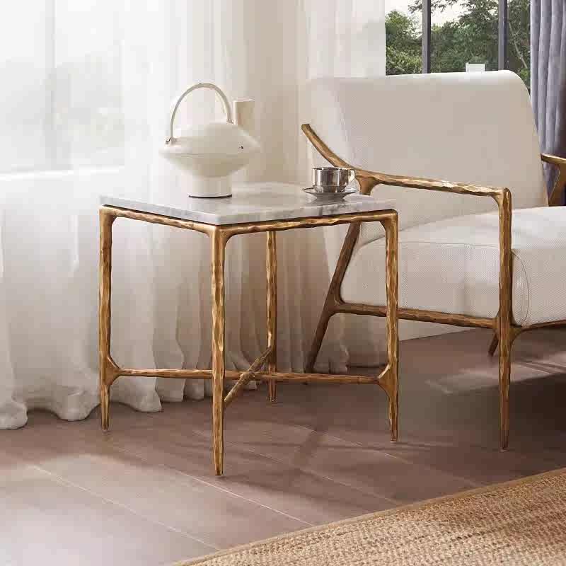 Hand-Forged Metal Mabrble Square Side Table 18" 22" Overhang O