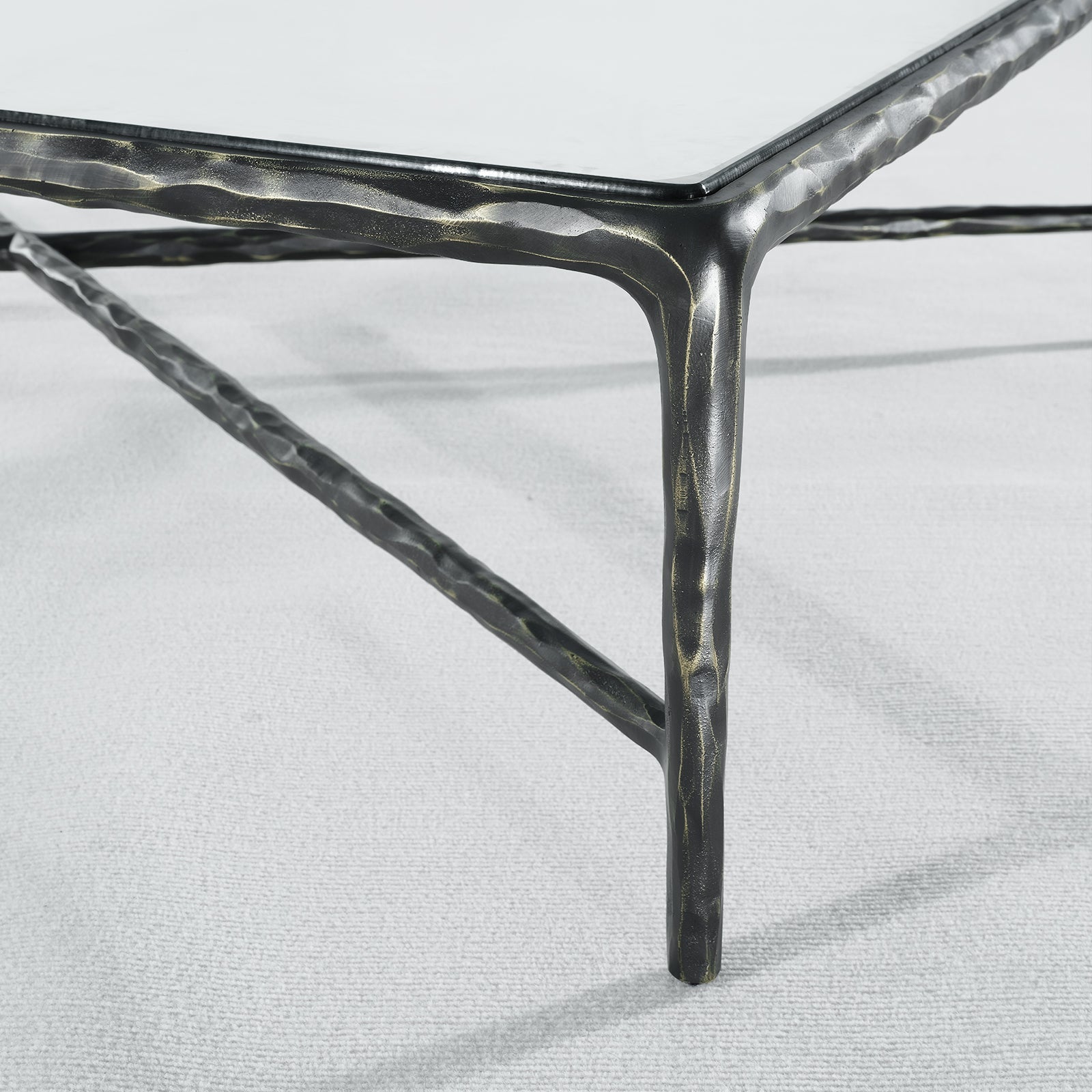 Hand-Forged Metal Rectangle Glass Coffee Table