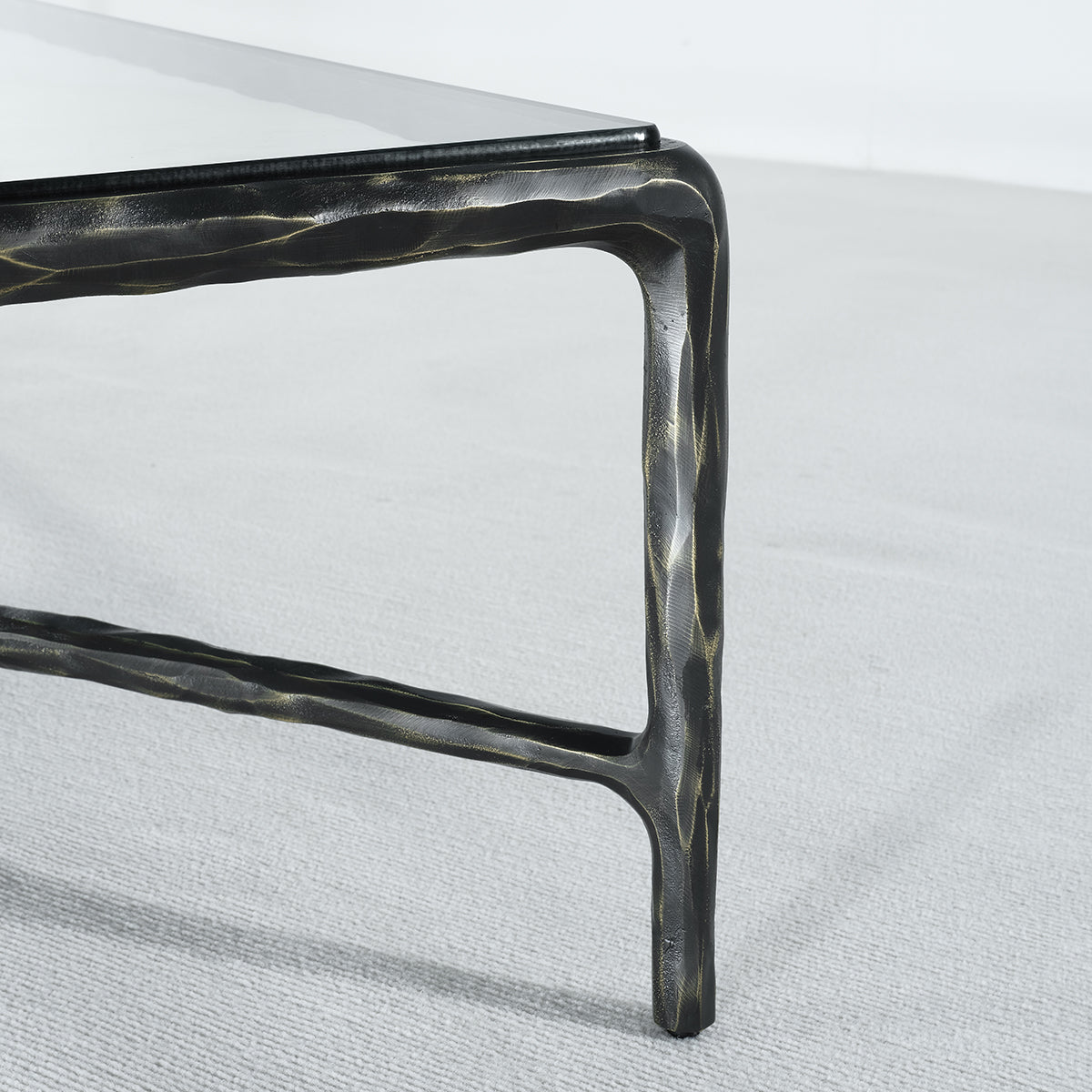 Hand-Forged Metal Rectangle Glass Coffee Table