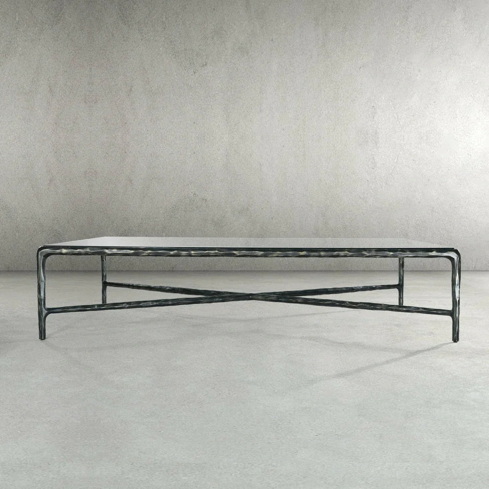 Hand-Forged Metal Rectangle Glass Coffee Table