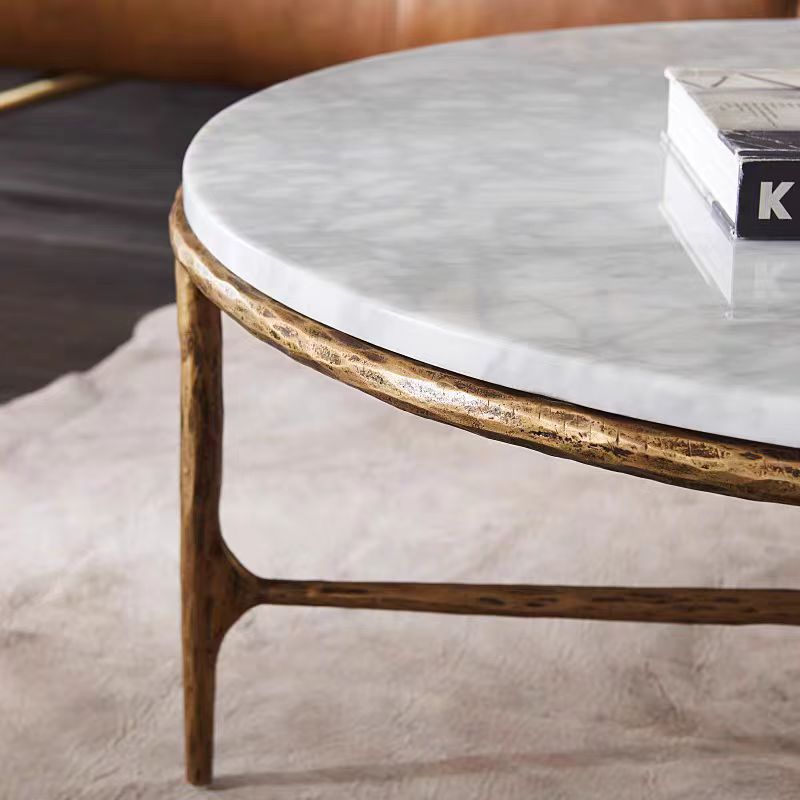 Hand-Forged Metal Marble Round Coffee Table 3 Legs 35"