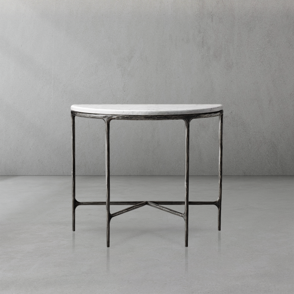 Hand-Forged Metal Semi-Circle Marble Console Table