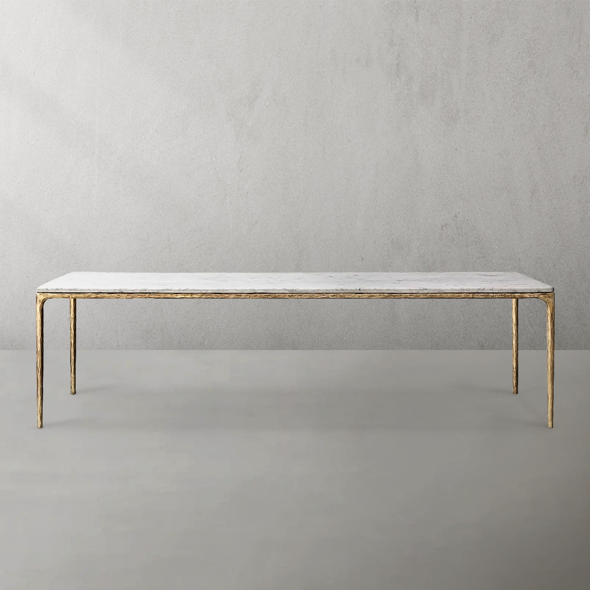 Hand-Forged Metal Marble Rectangular Dining Table
