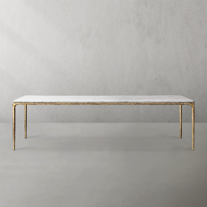 Hand-Forged Metal Marble Rectangular Dining Table